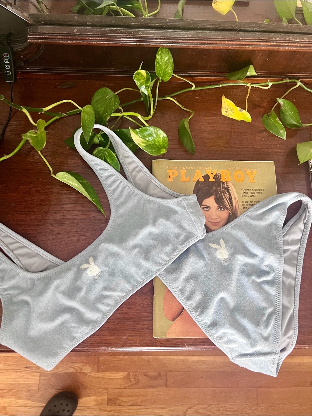 PLAYBOY Pale Blue Two-Piece Bikini Set with Bunny Logo